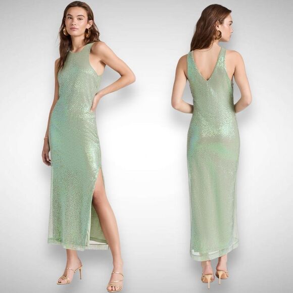 ByTiMo Sequins Strap Green Sleeveless Long Maxi Slip Dress Size Medium Party - Picture 10 of 10